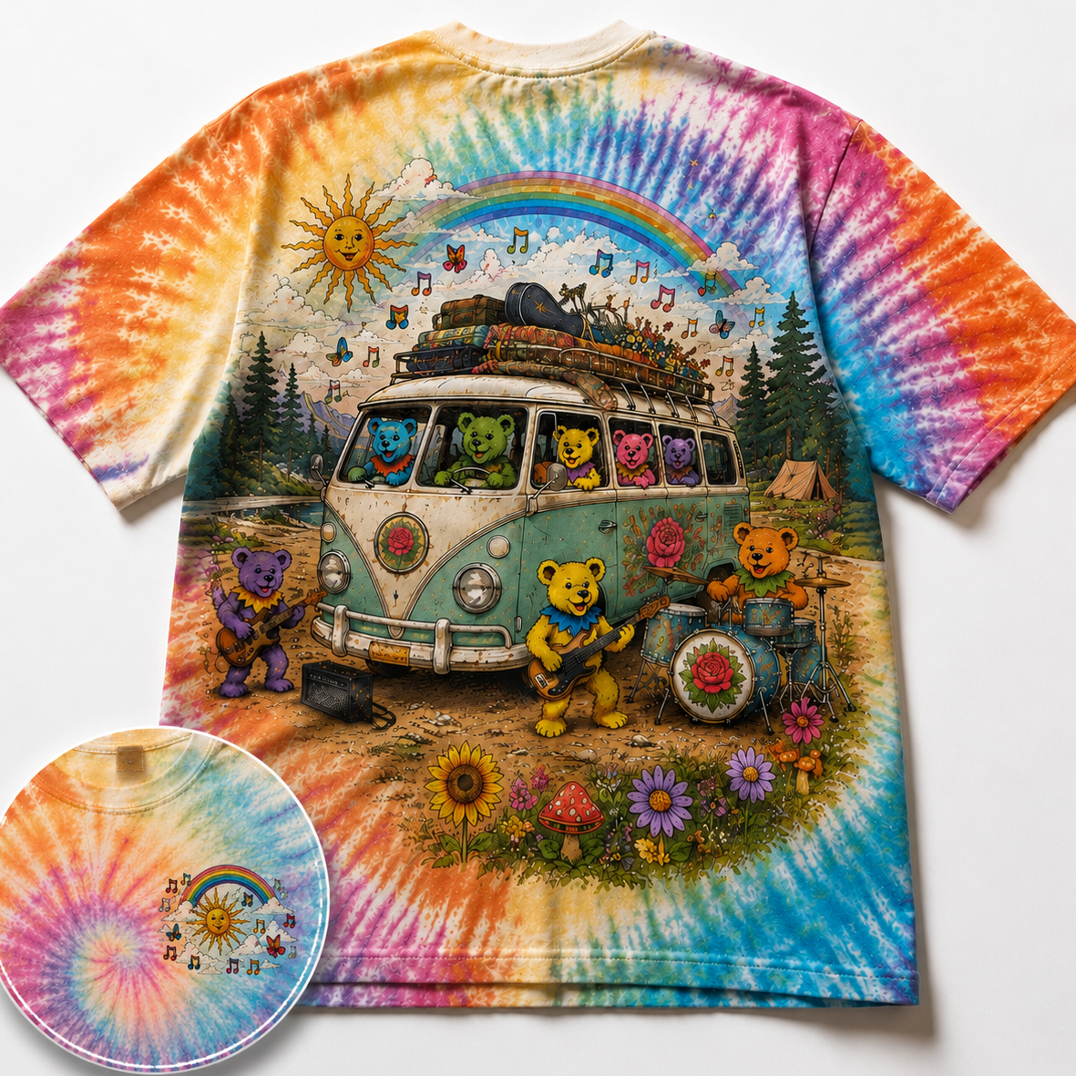 Rainbow Road Trip Bear Tie-Dye T-Shirt
