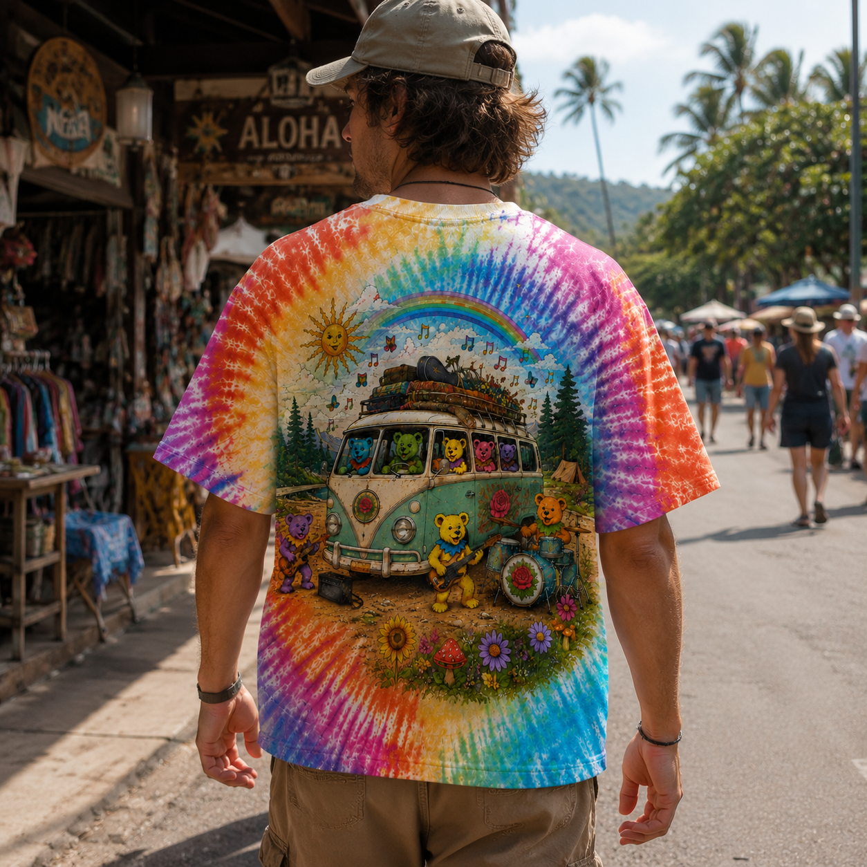 Rainbow Road Trip Bear Tie-Dye T-Shirt