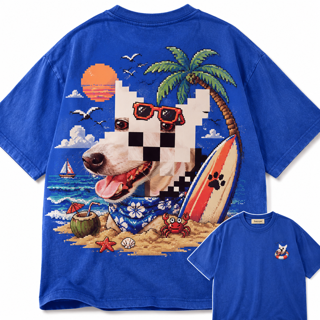 Pixel Beach Dog Graphic Tee