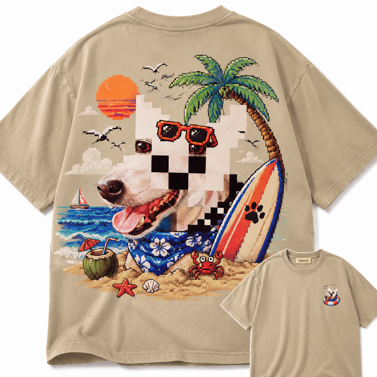 Pixel Beach Dog Graphic Tee