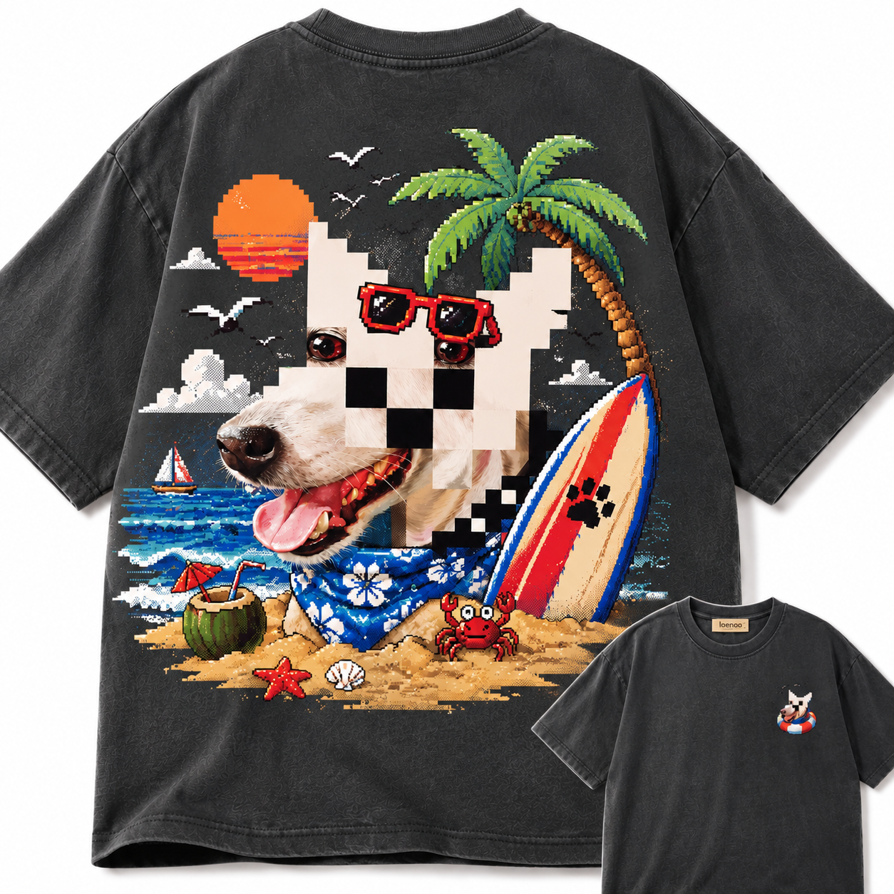 Pixel Beach Dog Graphic Tee