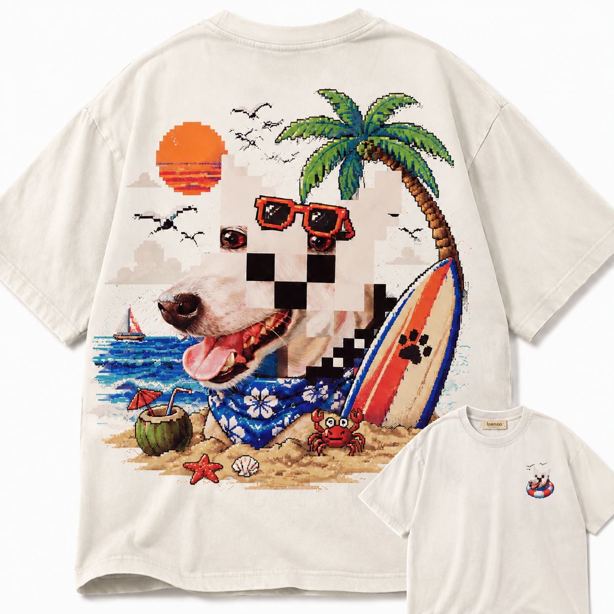 Pixel Beach Dog Graphic Tee