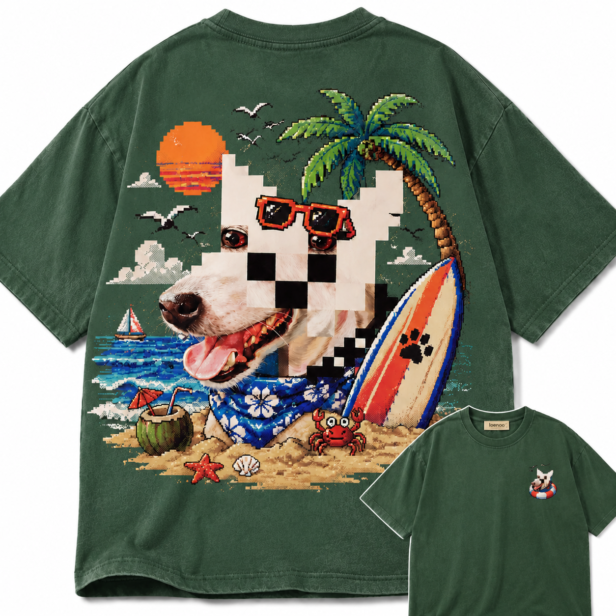 Pixel Beach Dog Graphic Tee