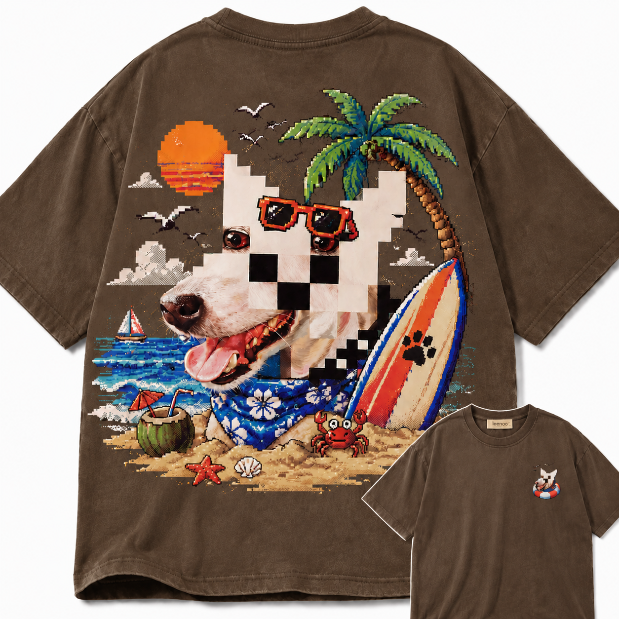 Pixel Beach Dog Graphic Tee