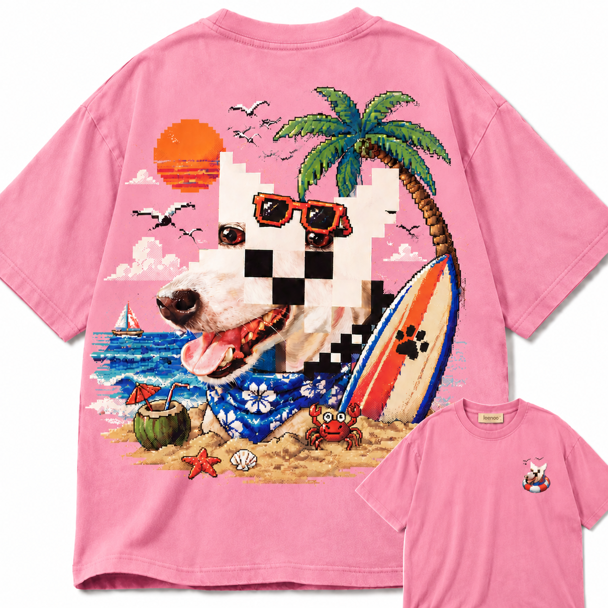 Pixel Beach Dog Graphic Tee
