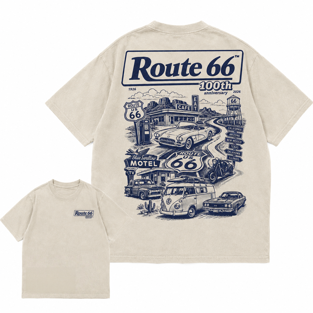 Route 66 100th Anniversary Vintage American Road Trip Graphic T Shirt