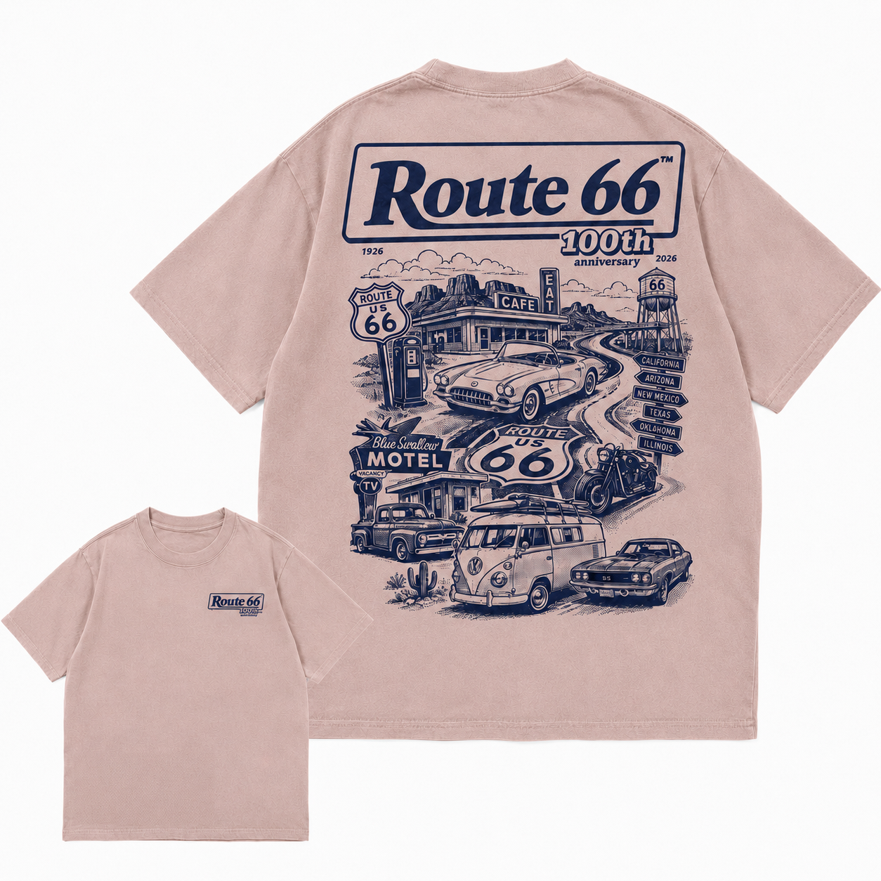 Route 66 100th Anniversary Vintage American Road Trip Graphic T Shirt