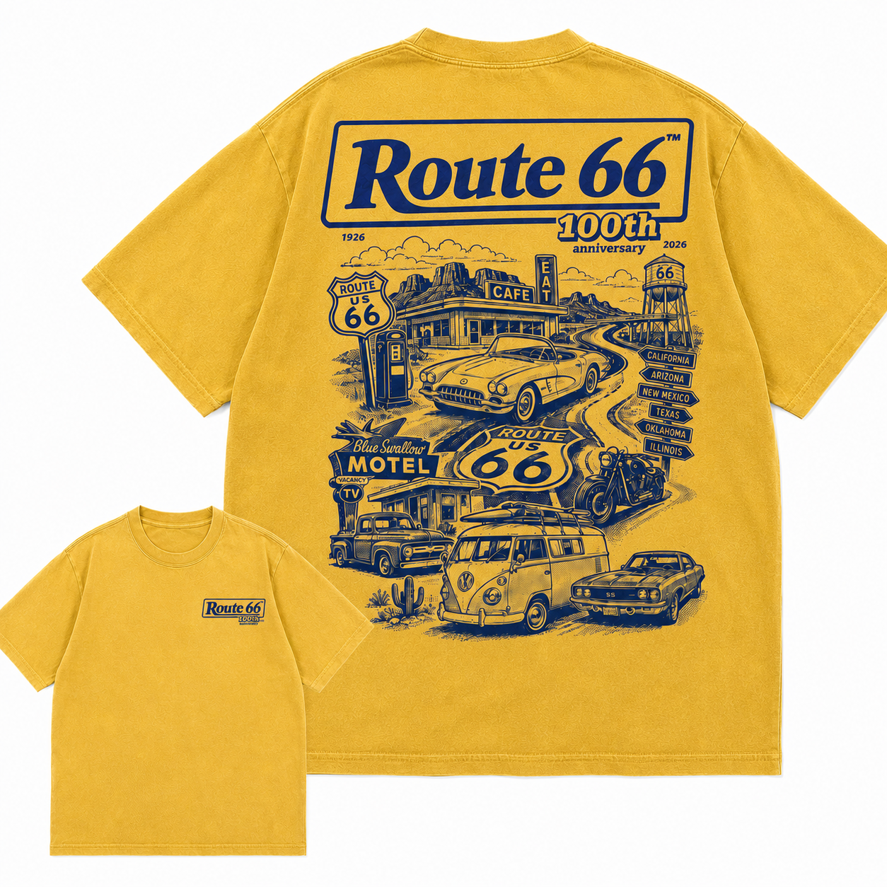 Route 66 100th Anniversary Vintage American Road Trip Graphic T Shirt