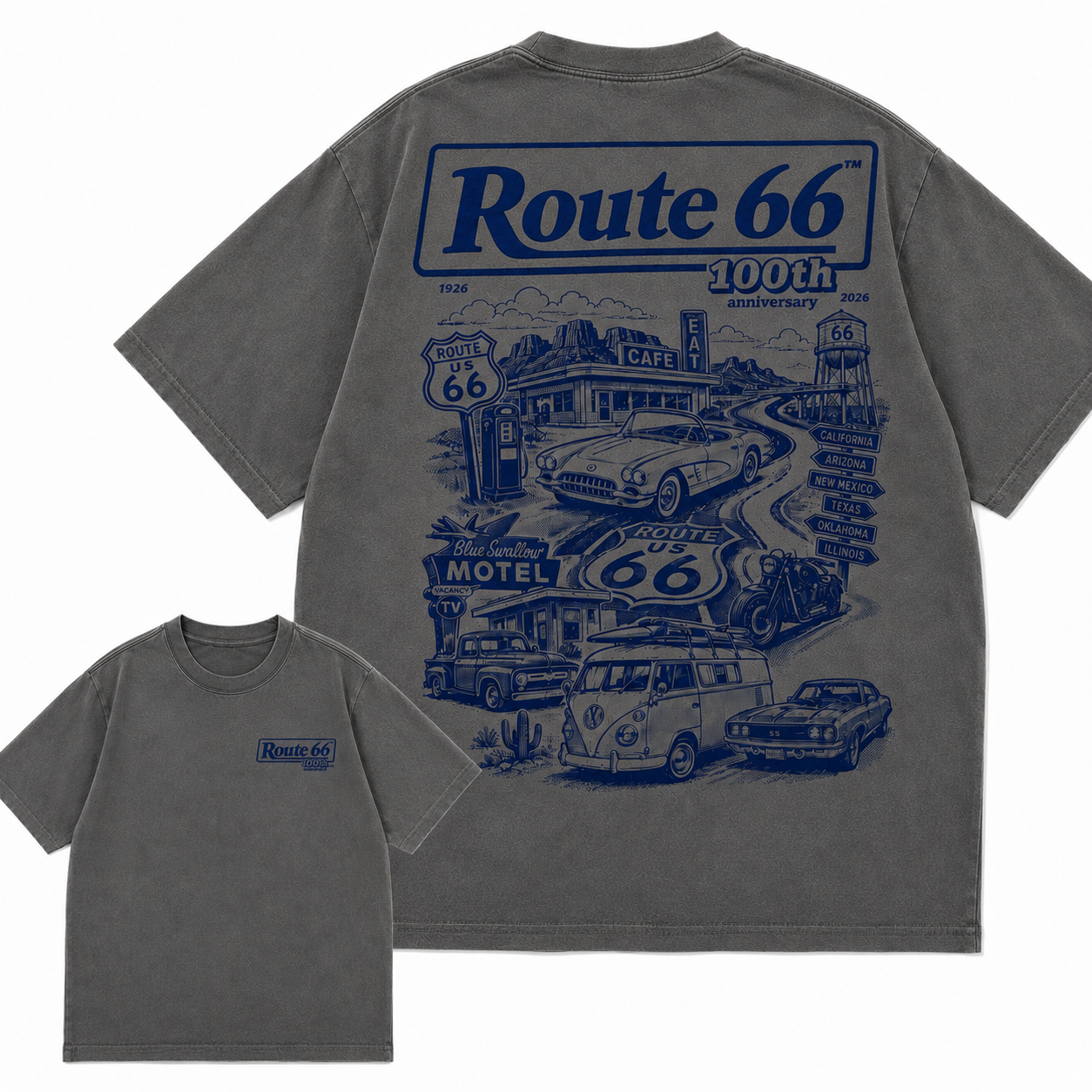 Route 66 100th Anniversary Vintage American Road Trip Graphic T Shirt