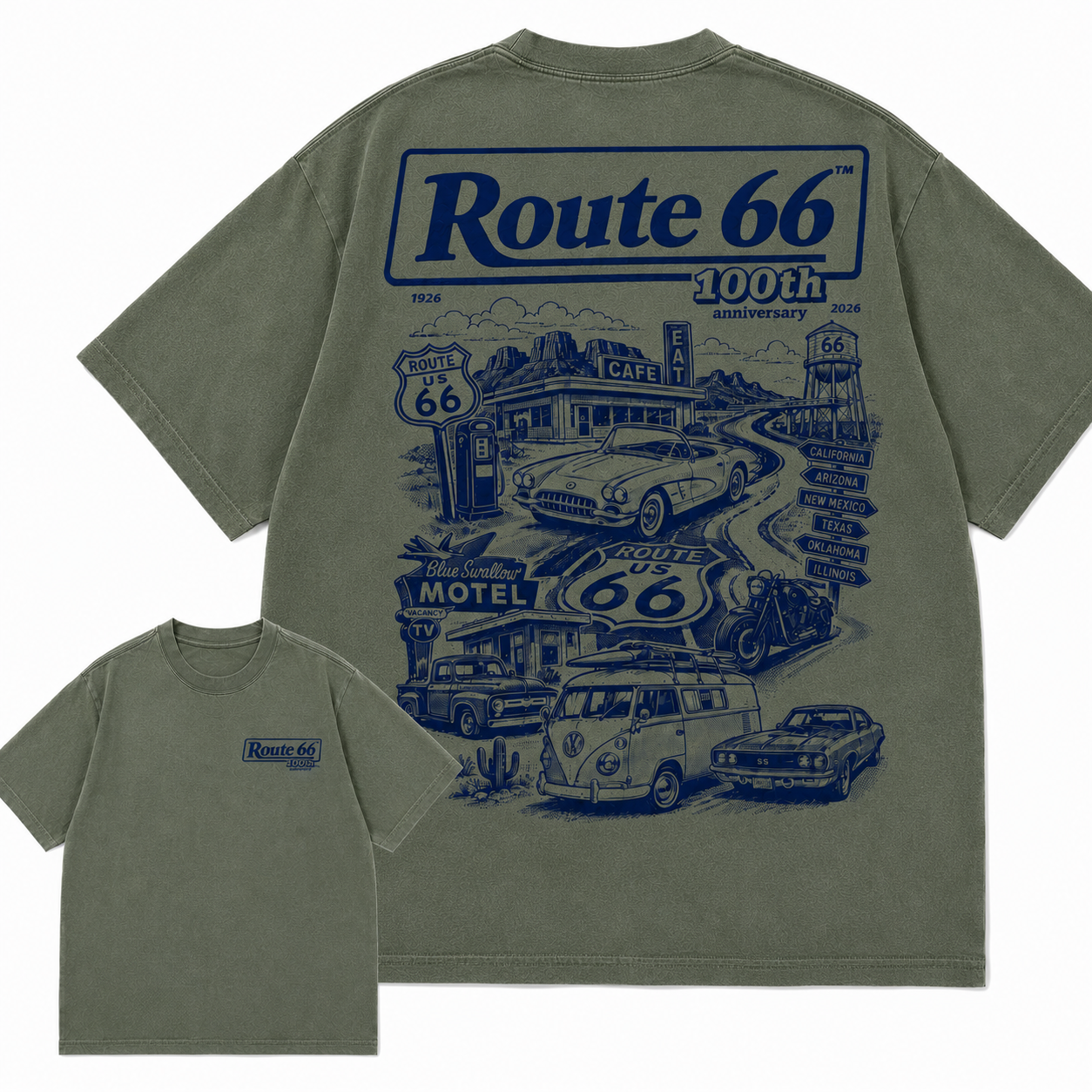 Route 66 100th Anniversary Vintage American Road Trip Graphic T Shirt