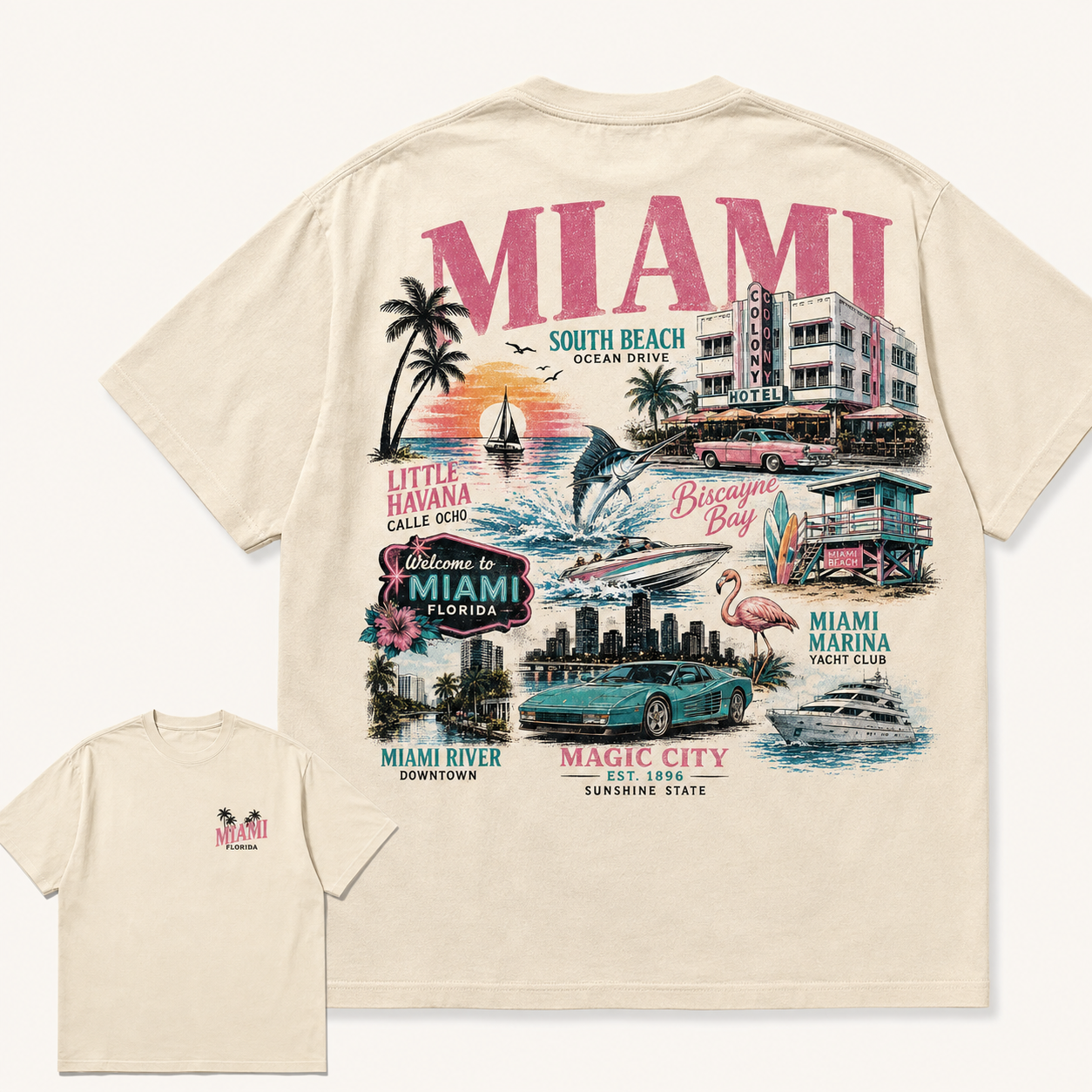 Miami Florida South Beach Vintage Coastal Graphic T Shirt