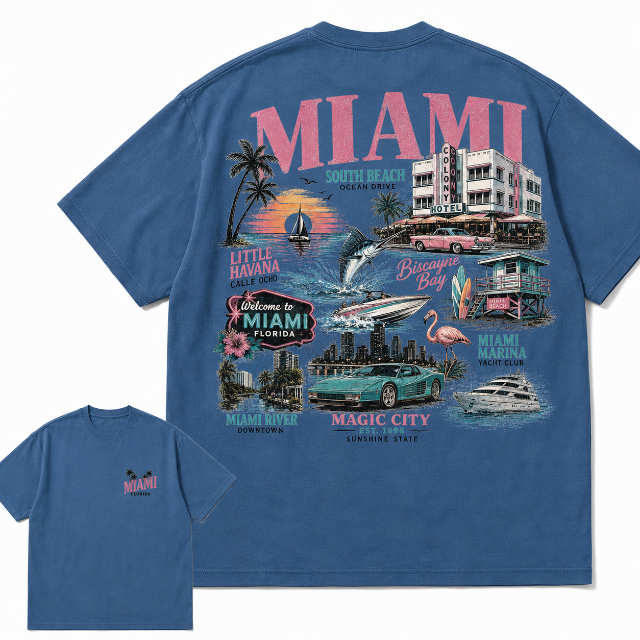 Miami Florida South Beach Vintage Coastal Graphic T Shirt