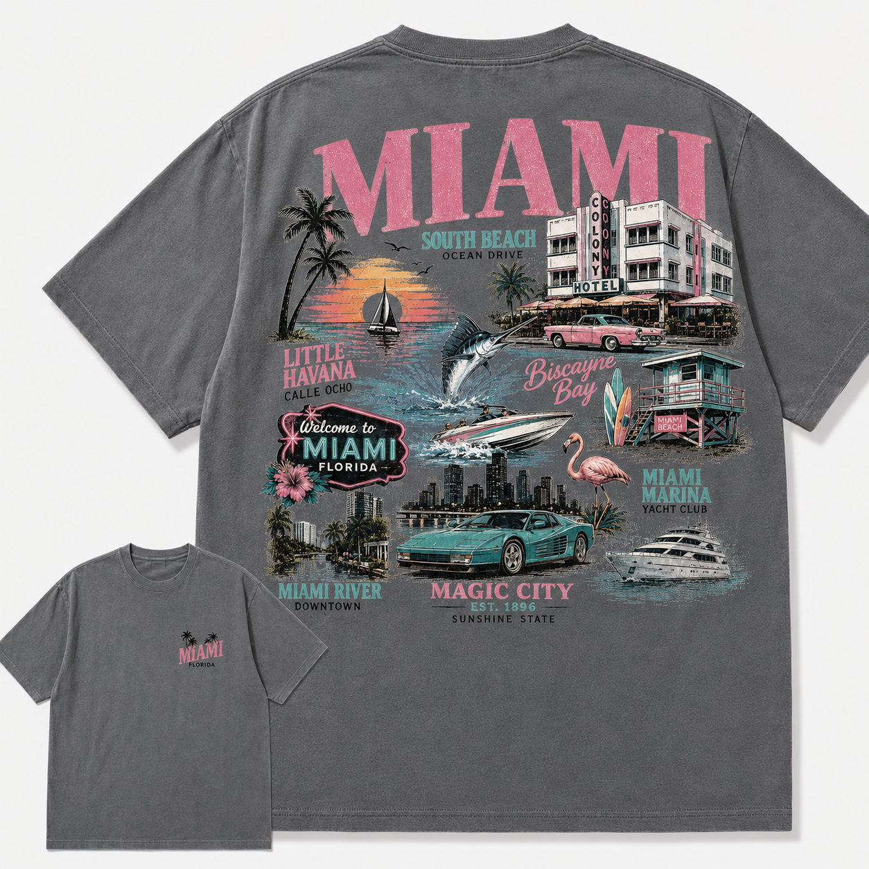 Miami Florida South Beach Vintage Coastal Graphic T Shirt