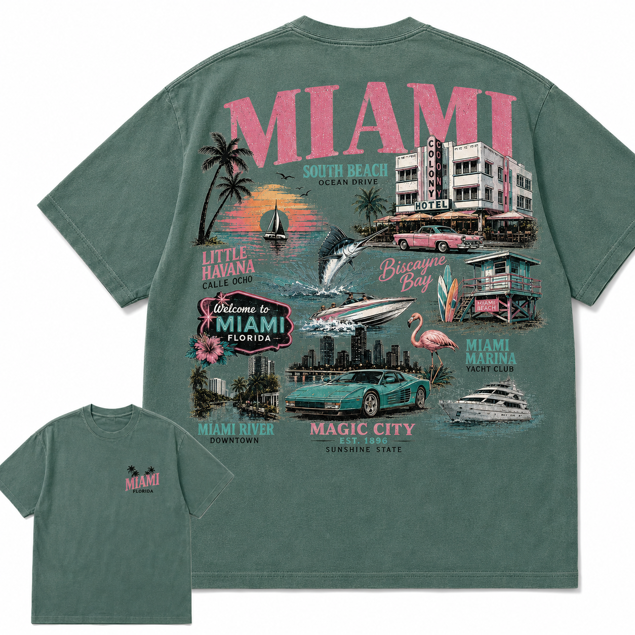 Miami Florida South Beach Vintage Coastal Graphic T Shirt