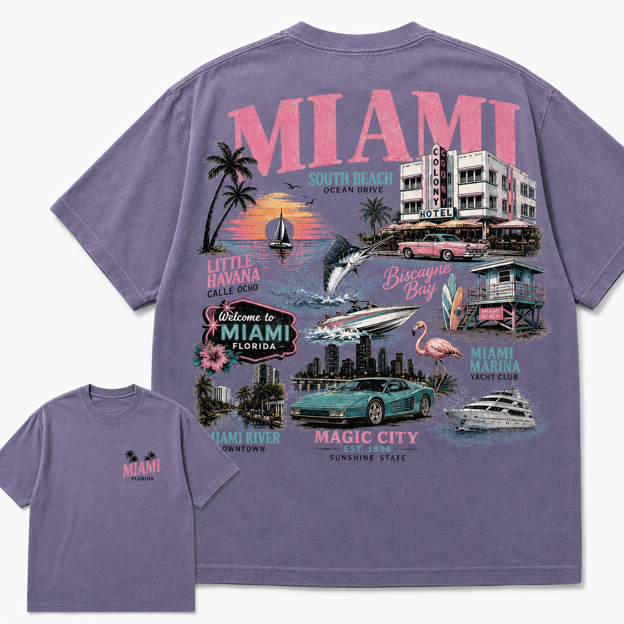 Miami Florida South Beach Vintage Coastal Graphic T Shirt