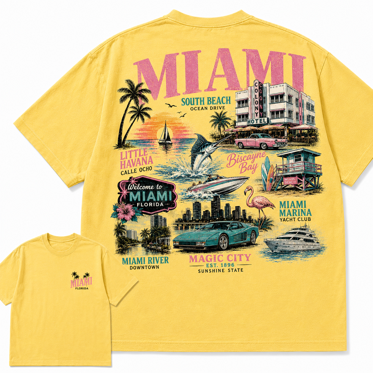 Miami Florida South Beach Vintage Coastal Graphic T Shirt
