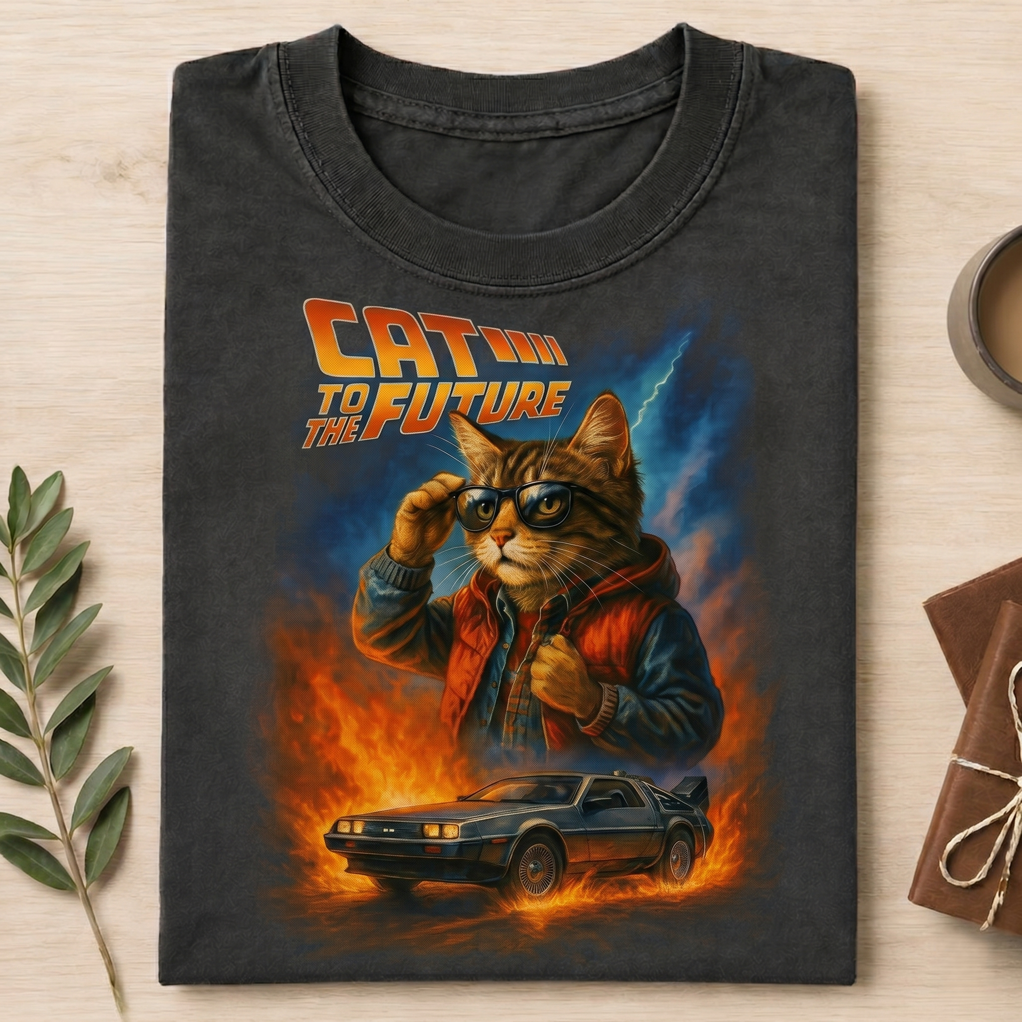 🐱⚡ Cat to the Future Vintage Graphic T-Shirt