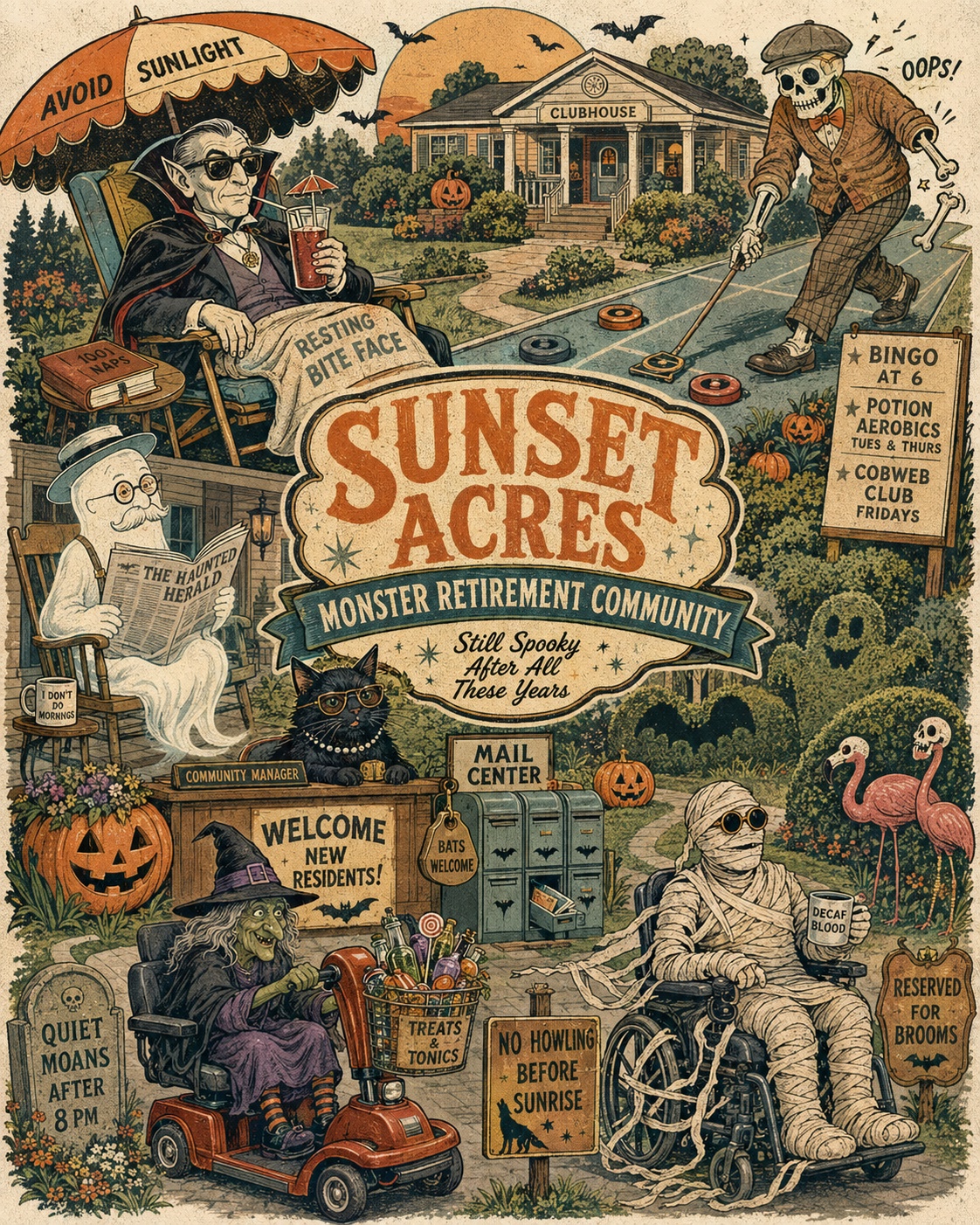 Sunset Acres Monster Retirement Community Halloween Shirt