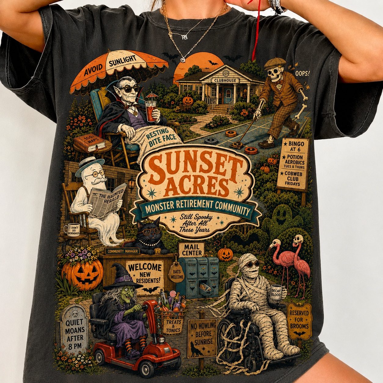 Sunset Acres Monster Retirement Community Halloween Shirt