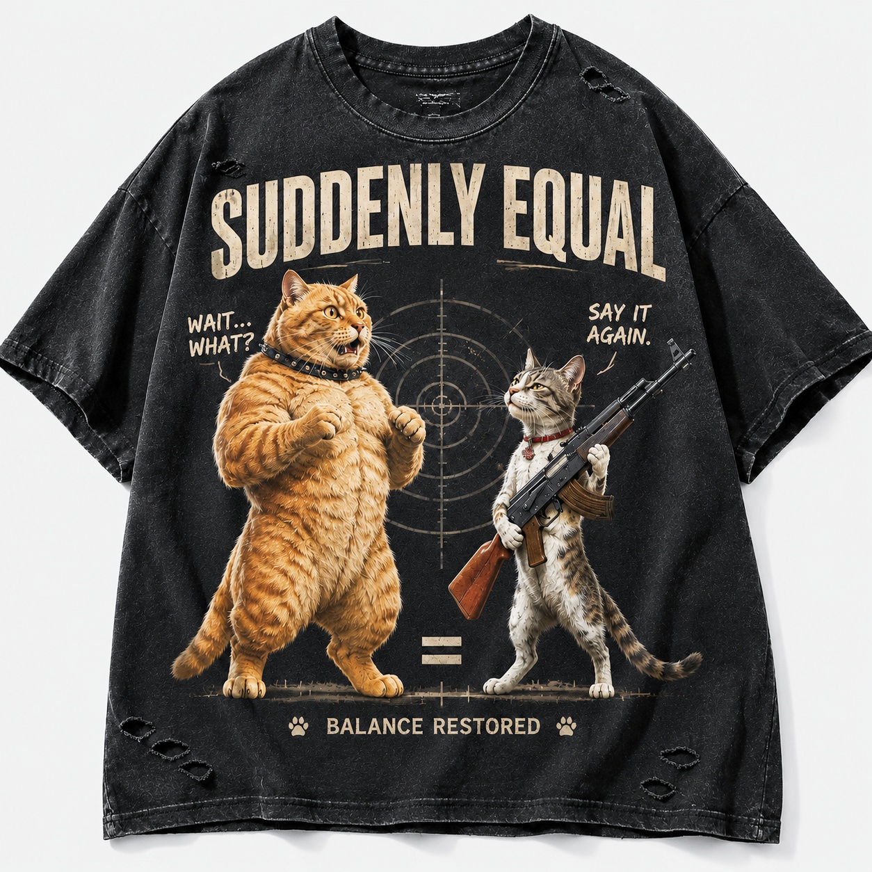 Suddenly Equal Funny Cat Balance Tee