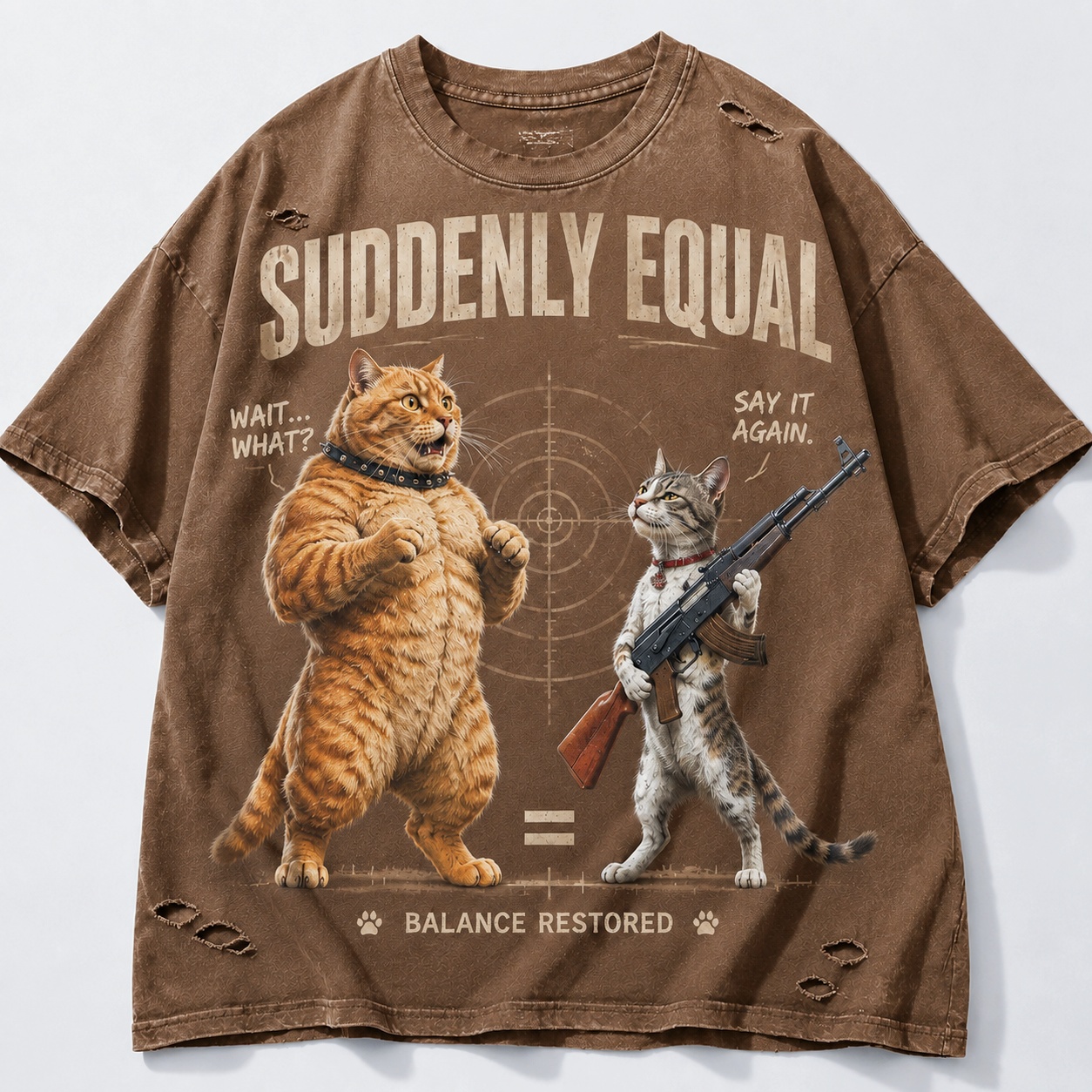 Suddenly Equal Funny Cat Balance Tee