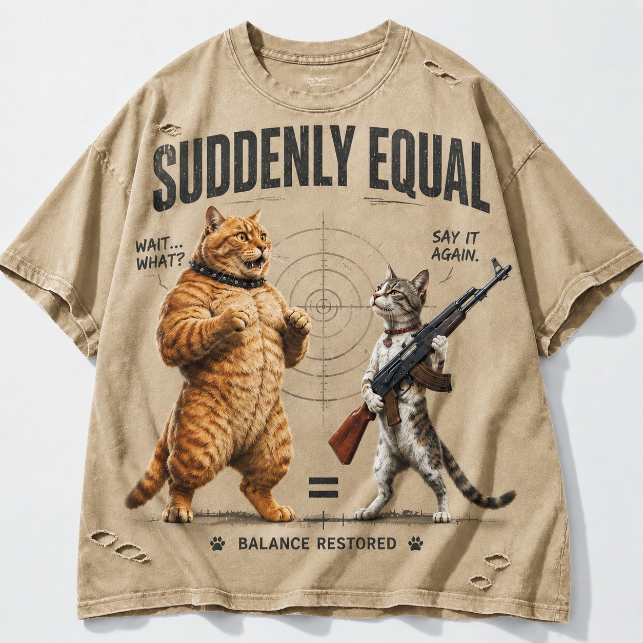 Suddenly Equal Funny Cat Balance Tee