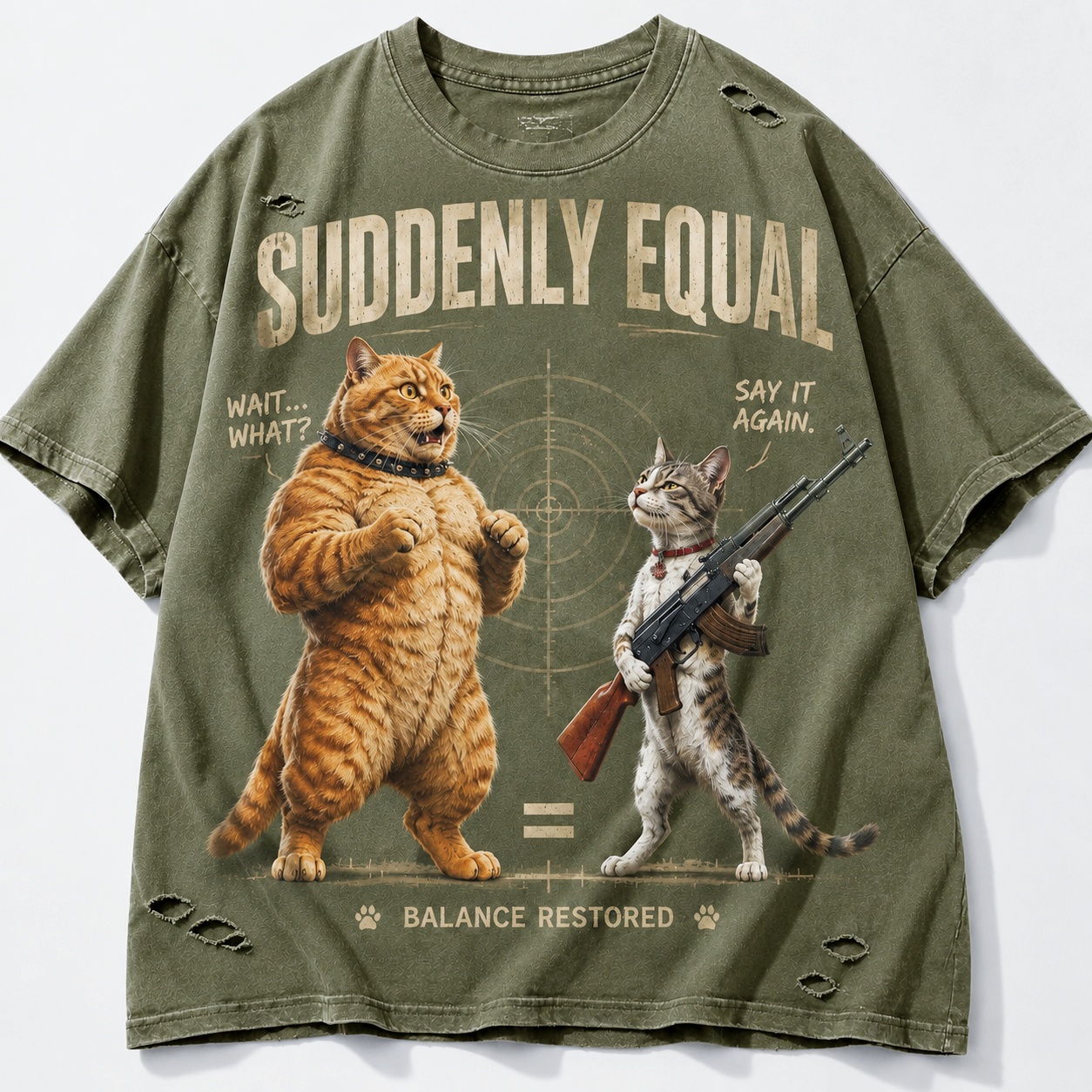 Suddenly Equal Funny Cat Balance Tee