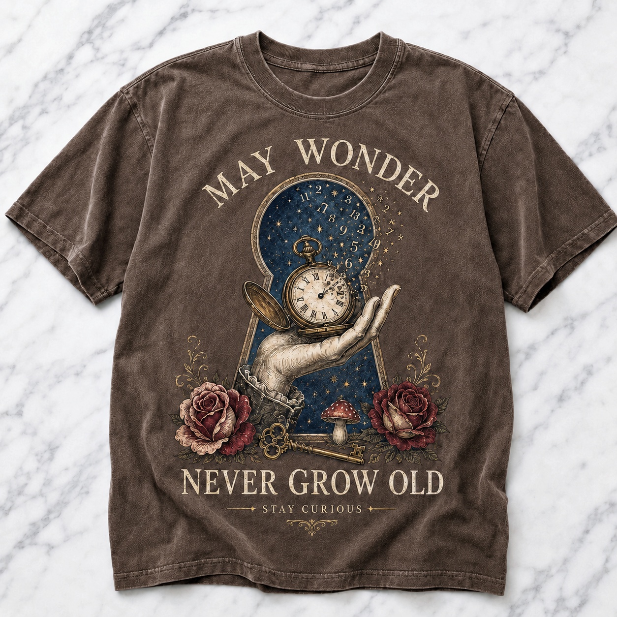 May Wonder Never Grow Old Vintage Curiosity Tee