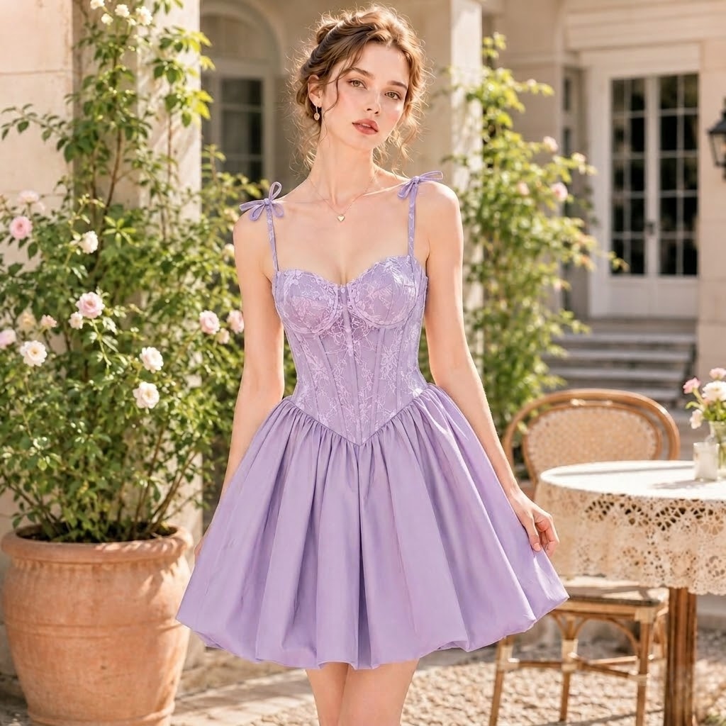 Corset Bow Strap Bubble Mini Dress