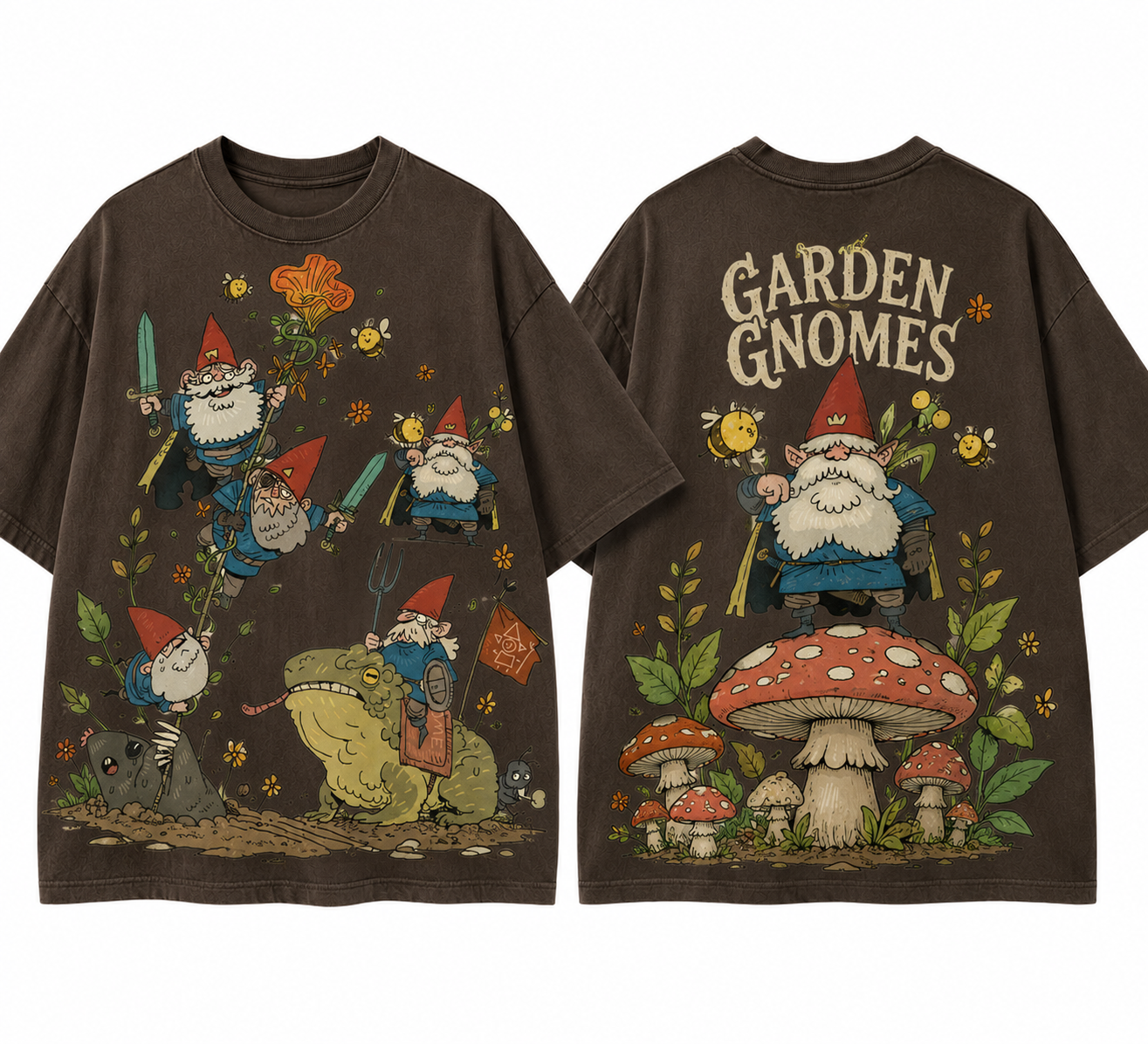 Garden Gnomes Adventure Vintage Fantasy Graphic T Shirt