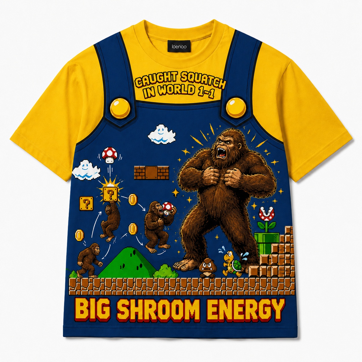 Big Shroom Energy – Retro Bigfoot Gaming Tee