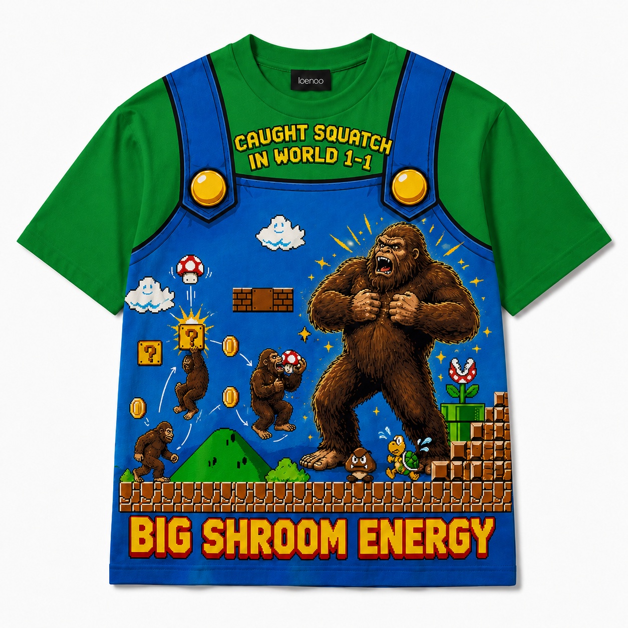 Big Shroom Energy – Retro Bigfoot Gaming Tee