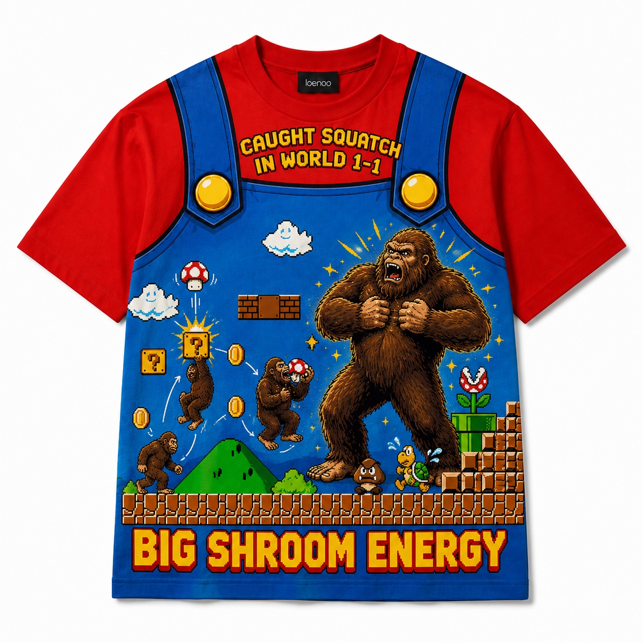 Big Shroom Energy – Retro Bigfoot Gaming Tee