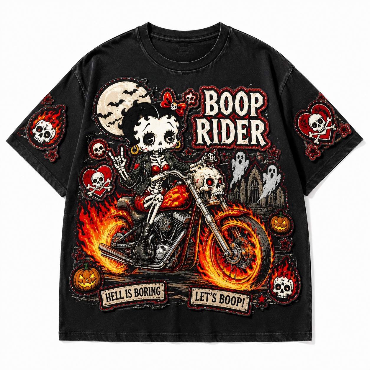 Boop Rider Flame Skull Tee