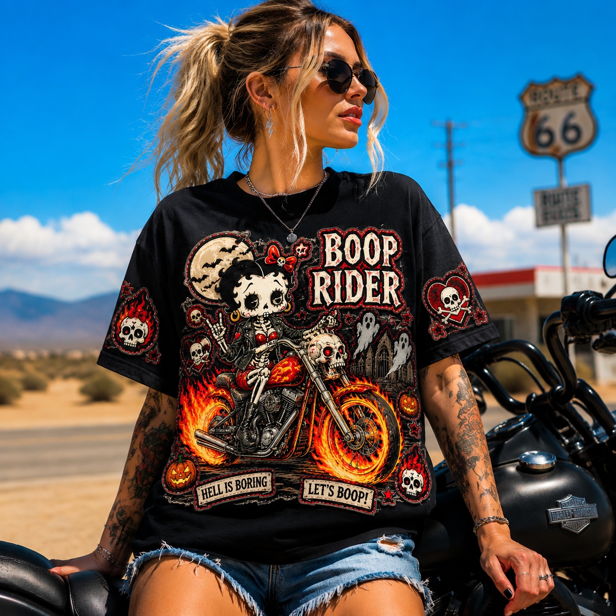 Boop Rider Flame Skull Tee