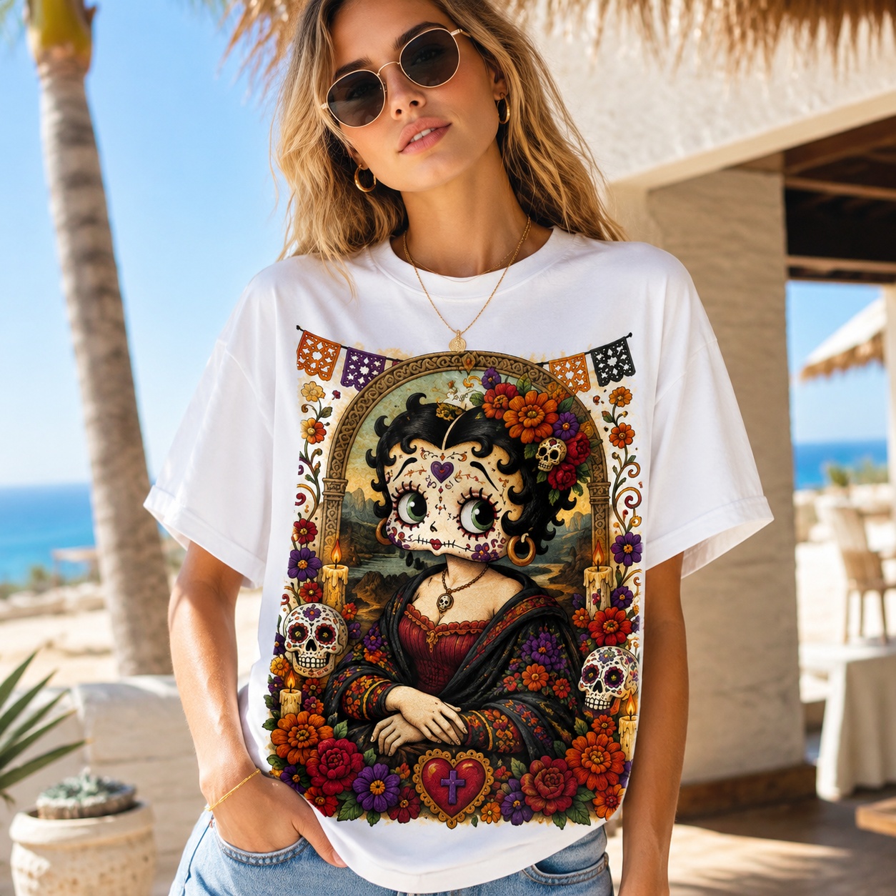 🌹💀 Mona Lisa Sugar Skull Queen Tee