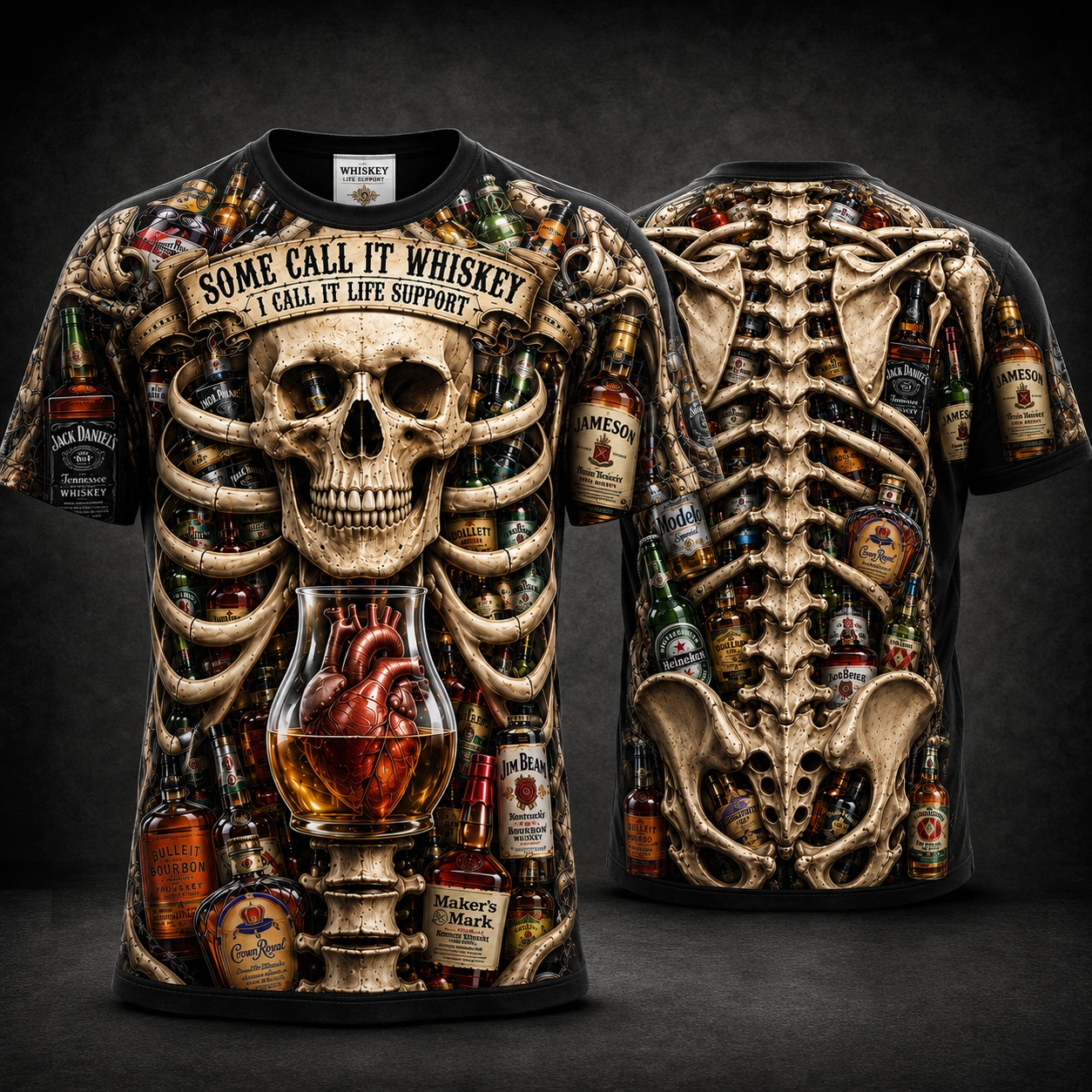 Whiskey Life Support Skeleton Tee 💀🥃