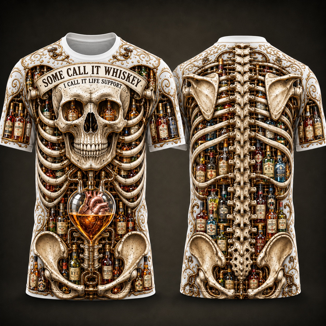 Whiskey Life Support Skeleton Tee 💀🥃