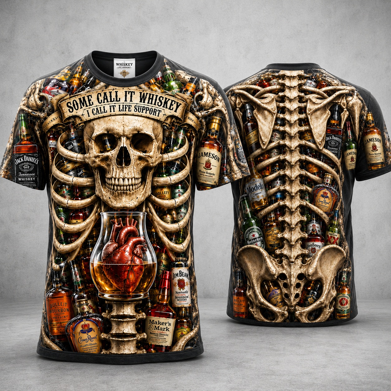 Whiskey Life Support Skeleton Tee 💀🥃
