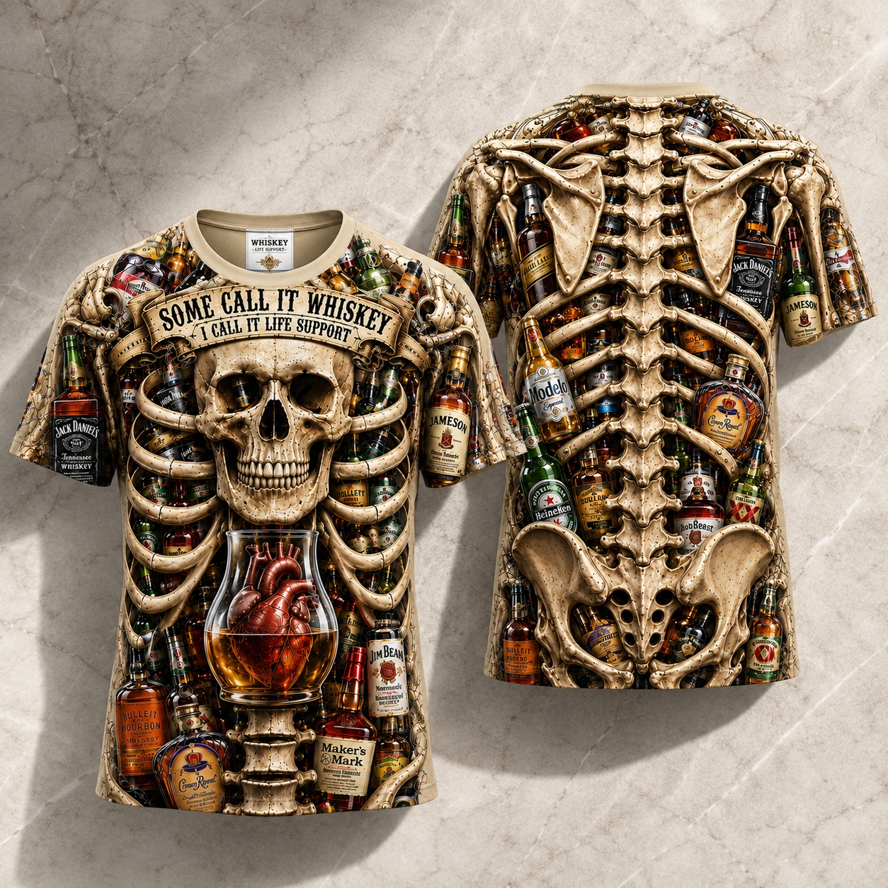 Whiskey Life Support Skeleton Tee 💀🥃