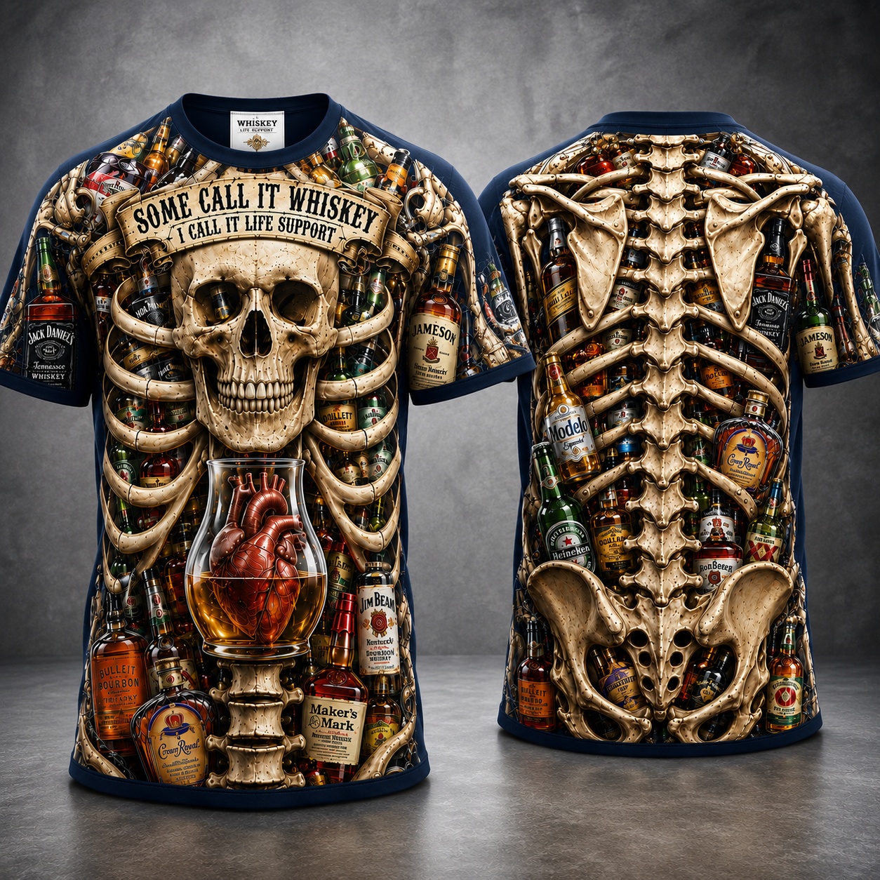 Whiskey Life Support Skeleton Tee 💀🥃