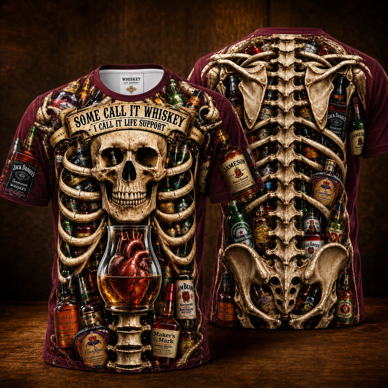 Whiskey Life Support Skeleton Tee 💀🥃