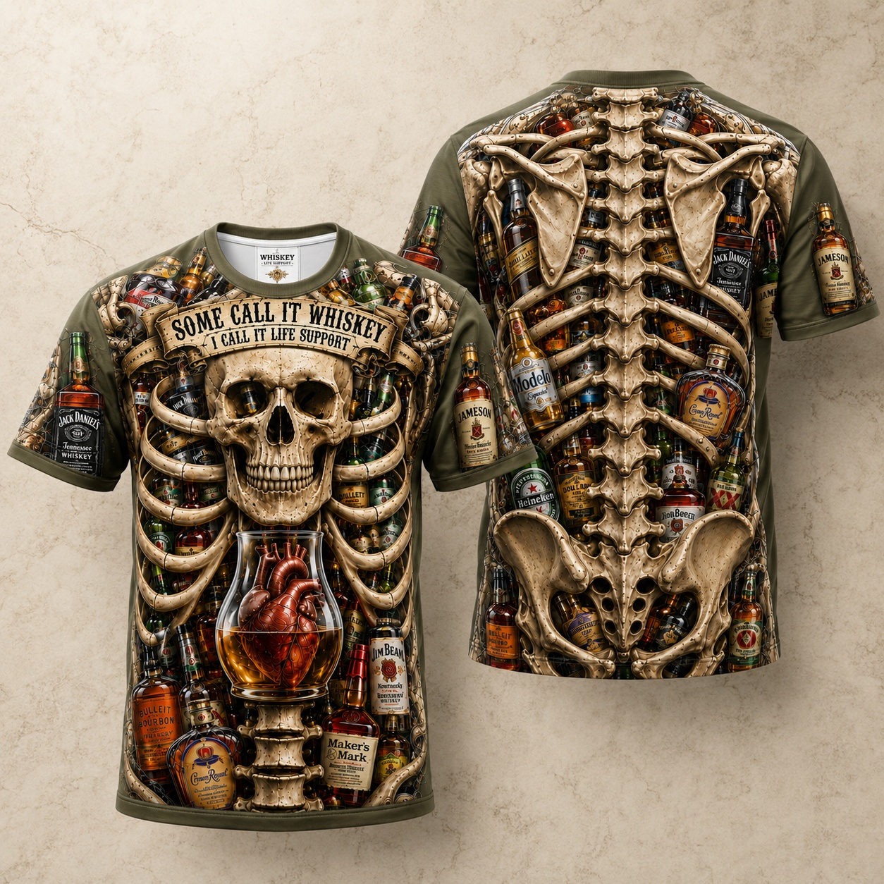 Whiskey Life Support Skeleton Tee 💀🥃