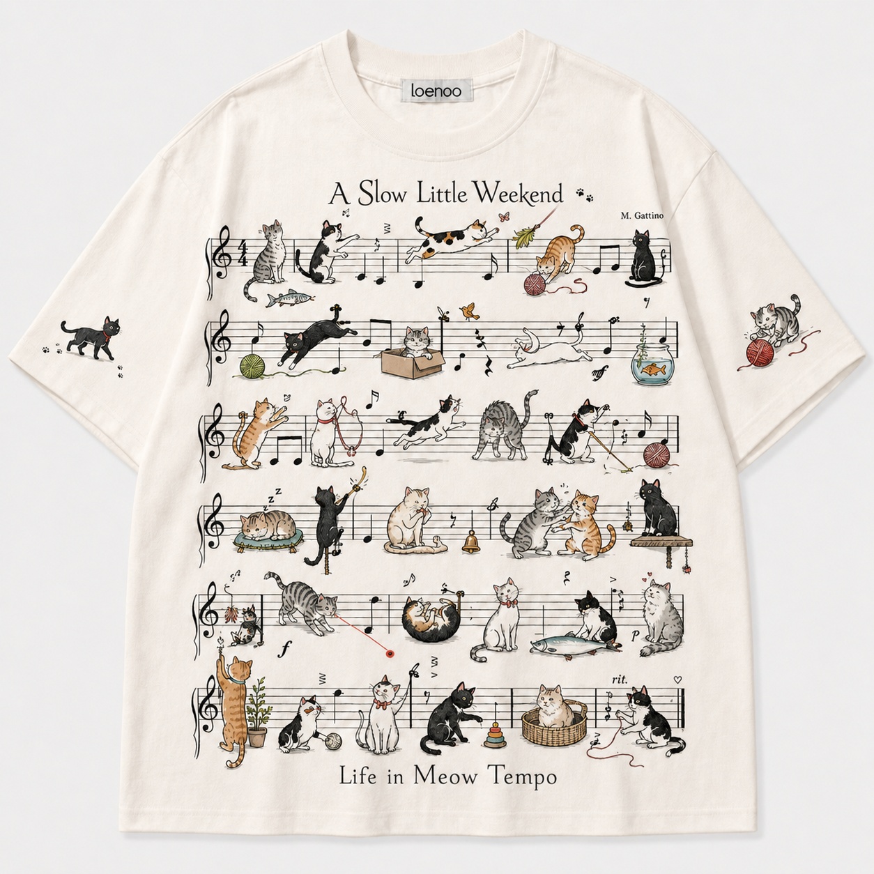 Cute Cat Musical Notes Vintage T-Shirt