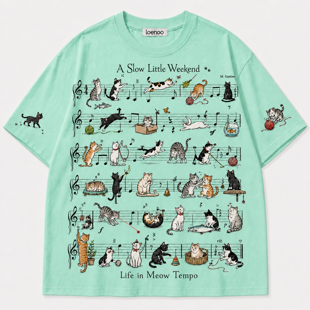 Cute Cat Musical Notes Vintage T-Shirt