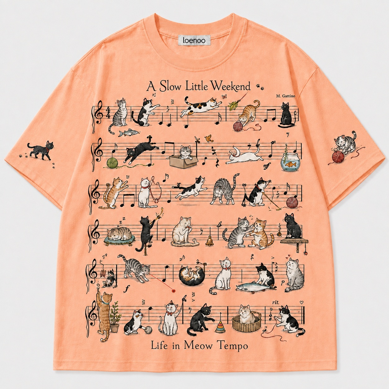 Cute Cat Musical Notes Vintage T-Shirt
