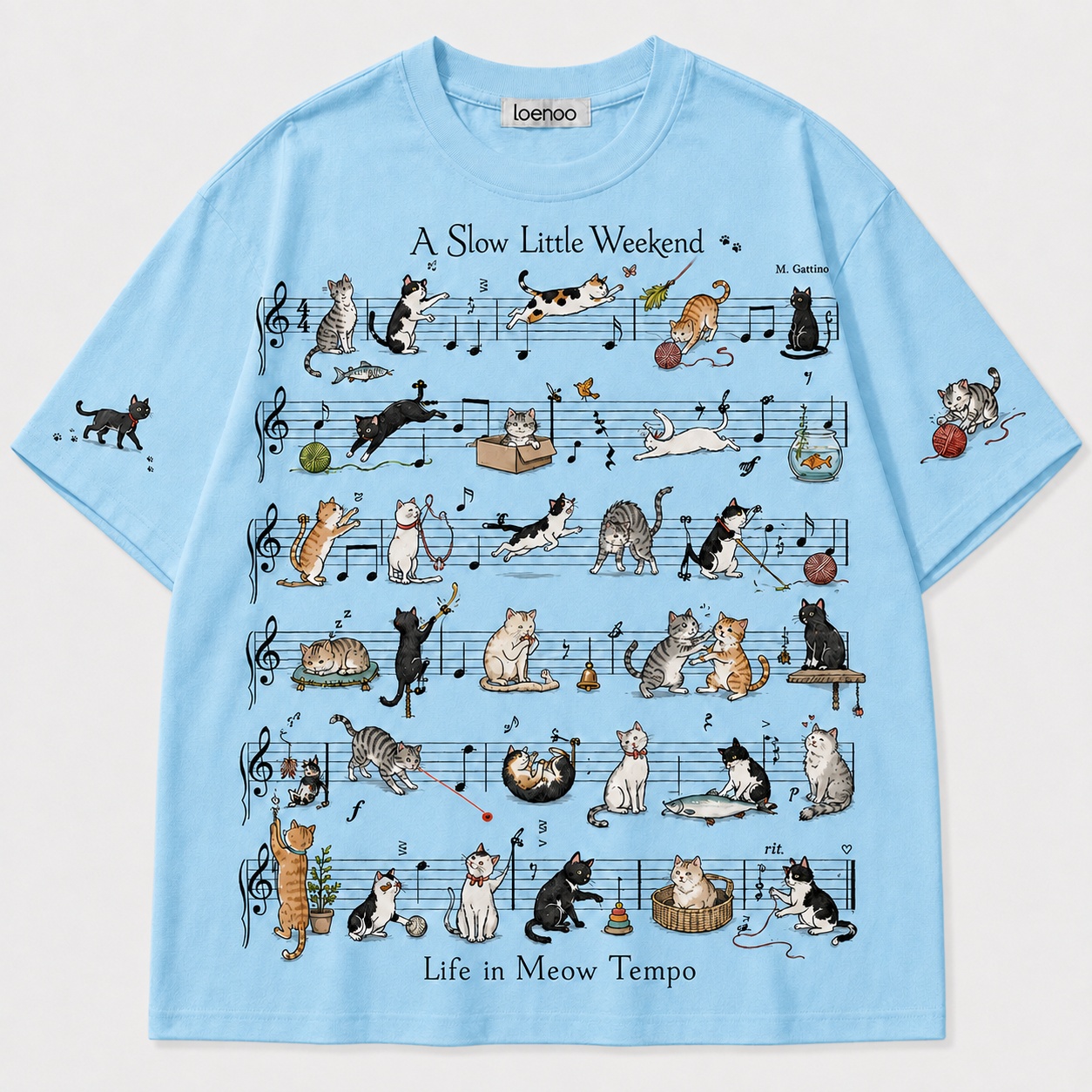 Cute Cat Musical Notes Vintage T-Shirt