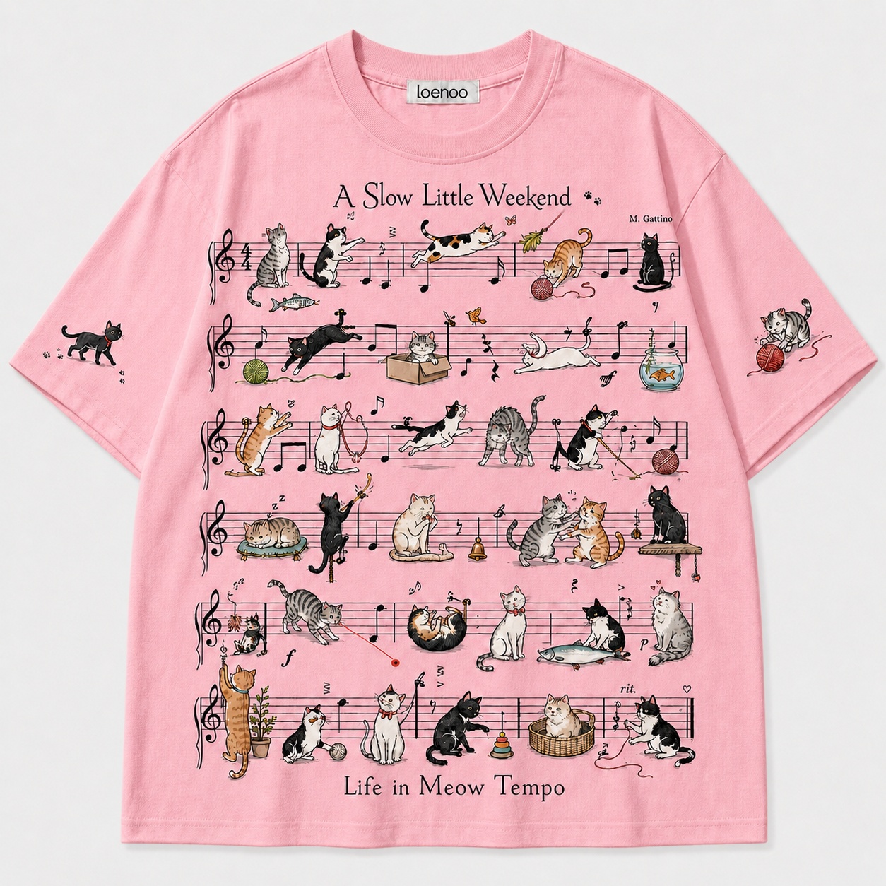 Cute Cat Musical Notes Vintage T-Shirt