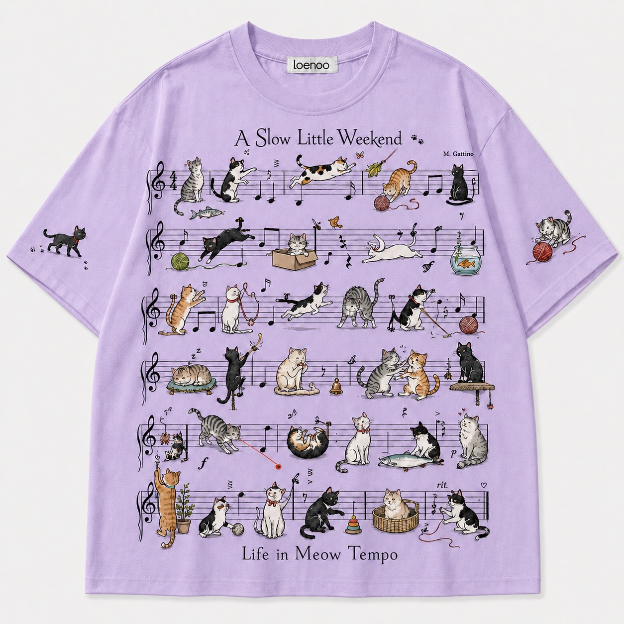 Cute Cat Musical Notes Vintage T-Shirt
