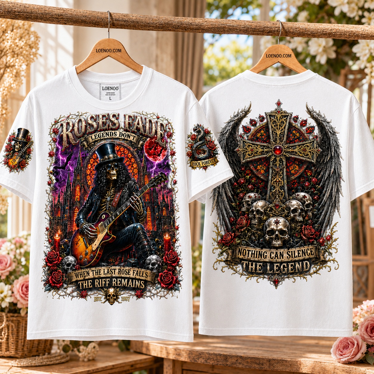 Roses & Riffs Skeleton Rock Tee